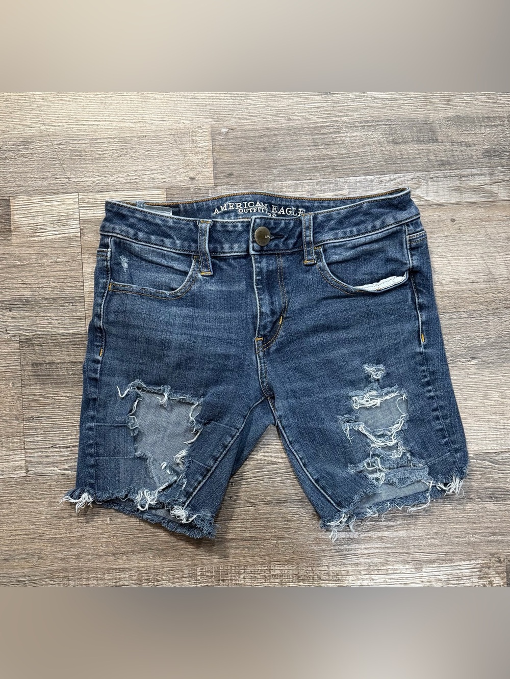 American Eagle Outfitters Men's Distressed Navy Blue Denim Jean Shorts